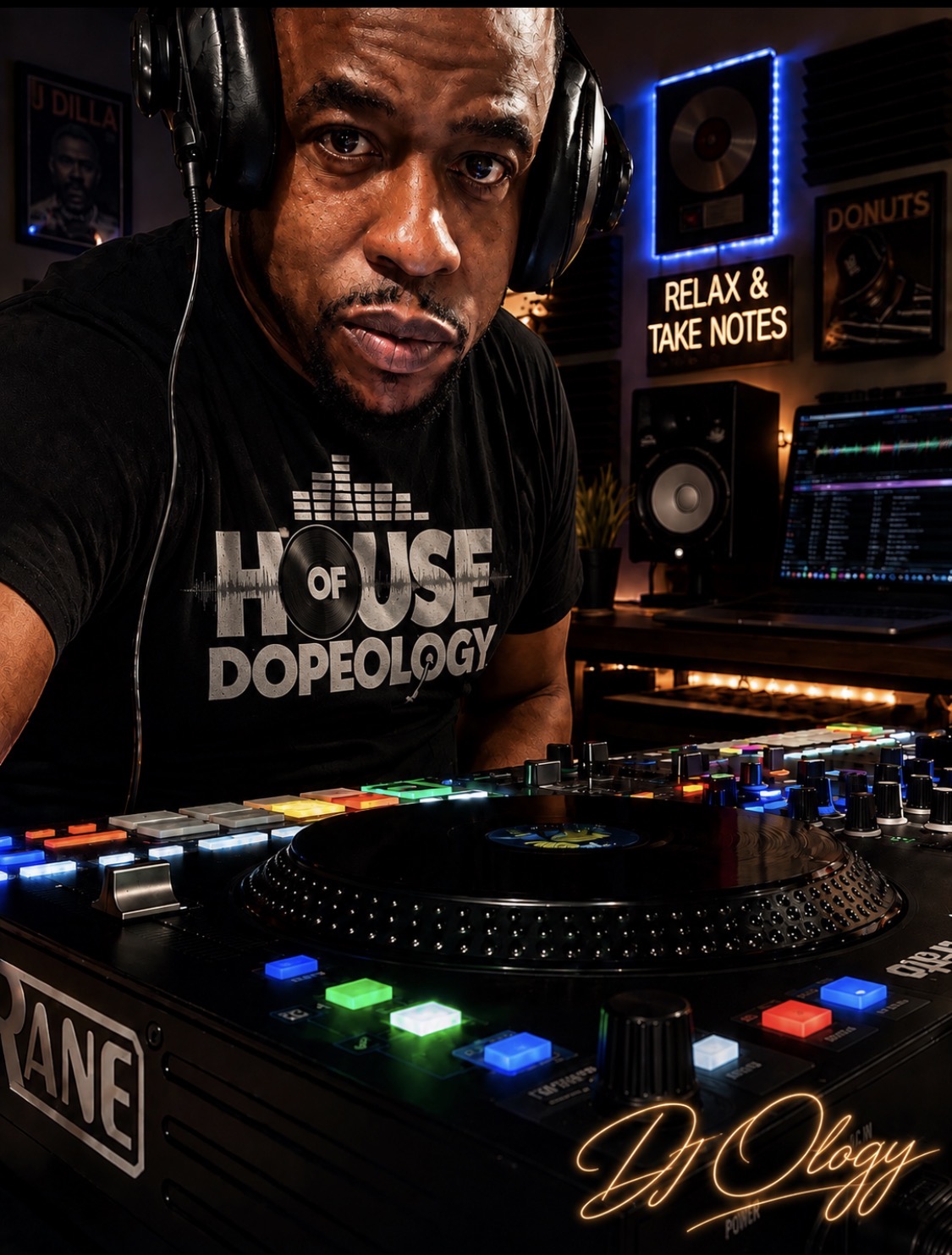 DJ Ology performing in the studio